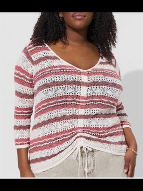 Torrid Size 3 White & Pink Striped Knit V-Neck Summer Top